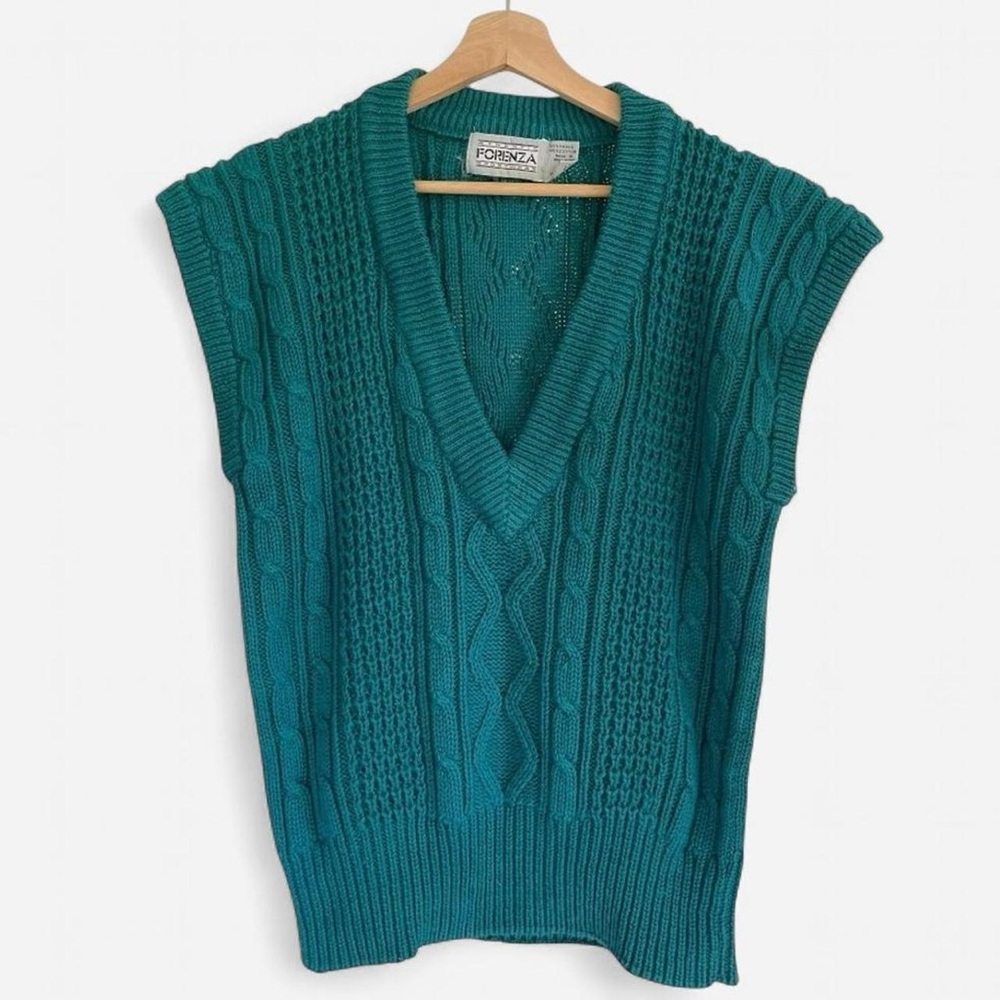 Vintage Forenza Teal Chunky Knit Sleeveless Sweater Vest - Picture 5 of 6